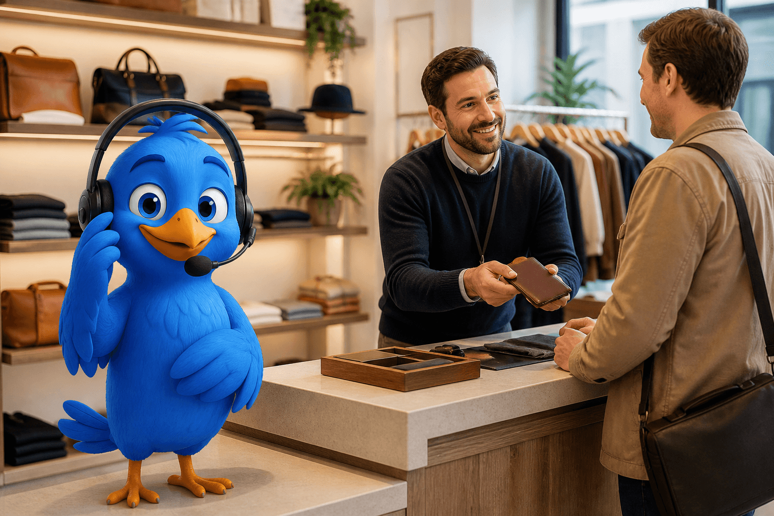 AI-telefonist Birdy neemt een telefoongesprek aan voor een mkb-bedrijf