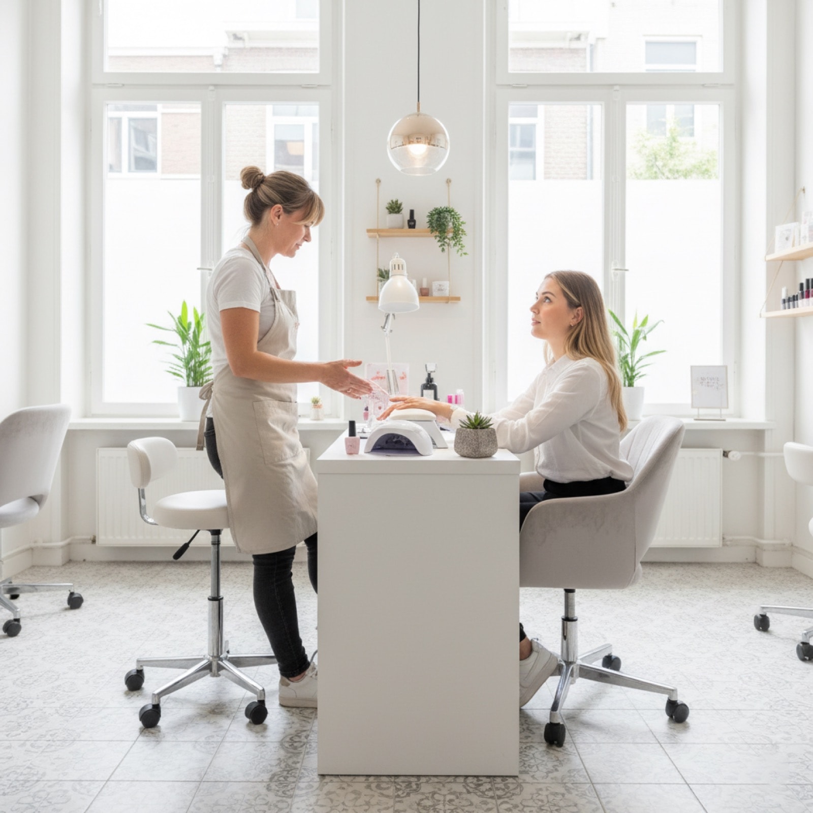 Salonmedewerker bij de behandeltafel in een salon