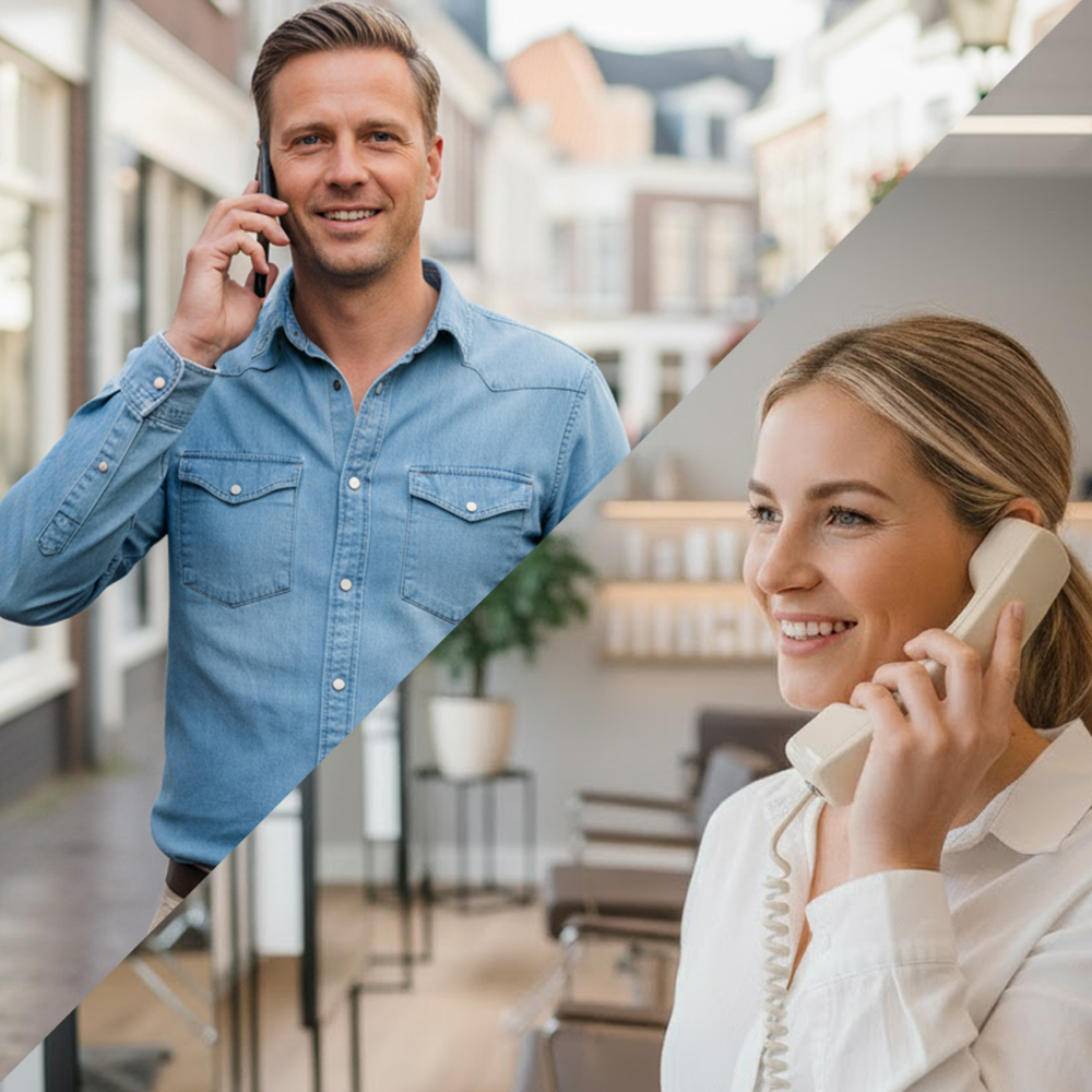 Nagelstyliste helpt klant in lichte salon